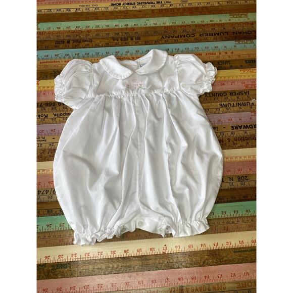Vintage Glynne Percy 9 Month Bubble Romper Embroidered Bunny Tulip Easter Baby - Picture 1 of 13